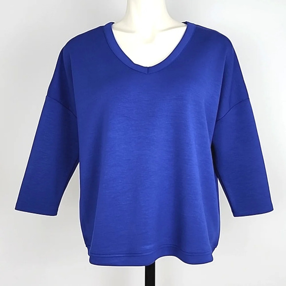 Cable & Guage Studio Women's V Neck Top Mazarine Blue Sandwashed Soft Modal Sz M - Picture 1 of 9